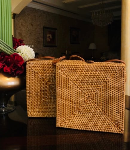 حقيبة من الخوص على شكل مربع (25سم)