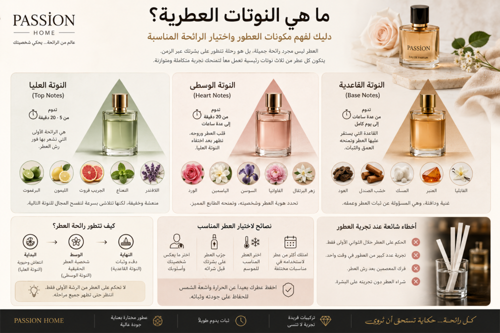 ما هي النوتات العطرية؟ دليلك لفهم مكونات العطور واختيار الرائحة المناسبة