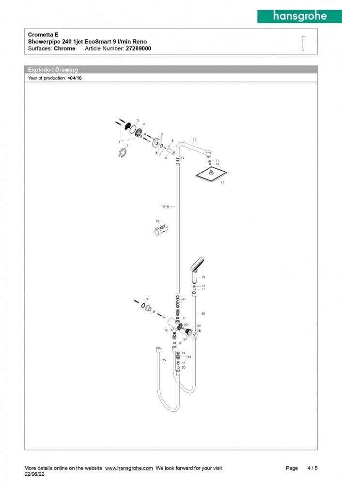 دش شاور كامل بطاسة مربعة من Hansgrohe – مسطرة شاور فاخرة بتصميم عصري للحمام