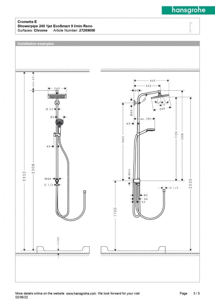 دش شاور كامل بطاسة مربعة من Hansgrohe – مسطرة شاور فاخرة بتصميم عصري للحمام