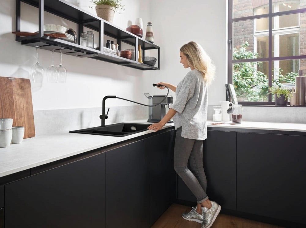خلاط مطبخ أسود سحاب تاليس مفرد هانس جروهي / hansgrohe