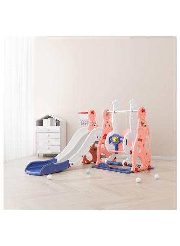 زحليقة مع مرجيحة للأطفال  مع  كرة سلة  زهري  3*1  FHR-37Pink