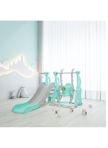زحليقة مع مرجيحة علي شكل سمكة قرش  مع  كرة سلة 3*1 FHR-41Green  ابعاد المنتج:152*200*120 CM ابعاد الكرتون:105*35*55سم