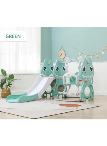 زحليقة مع مرجيحة علي شكل وحش صغير مع  كرة سلة 3*1 ,أخضر