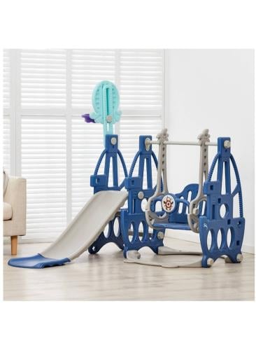 زحليقة مع مرجيحة  مع  كرة سلة 3*1,أزرق FJY-124BLUE ابعاد الكرتون:106*38*56.5سم ابعاد المنتج:155*135*105سم