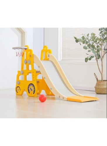 زحليقة علي شكل سيارة قابلة للطي مع كرة سلة ,أصفر