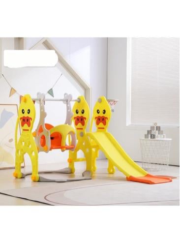 زحليقة علي شكل بطة مع مرجيحة و كرة سلة 3*1 ,أصفر