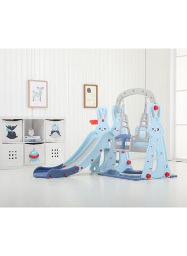 زحليقة مع مرجيحة كل شكل أرنب مع  طوق كرة سلة 3*1 .أزرق قاتح FJY-176Blue
