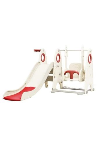 زحليقة مع مرجيحة علي شكل صاروخ مع طوق كرة سلة ومتسلق  للأطفال 4 في 1,أحمر FJY-172