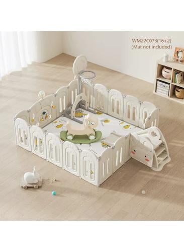 غرفة العاب أطفال  قابلة للطي مع زحليقة وحصان هزاز  وحلقة كرة سلة وسبورة رسم  5*1 ,187*187*130 سم,FJY-22C073