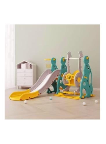 زحليقة مع مرجيحة للأطفال  مع  كرة سلة  أخضر  FHR-37Green