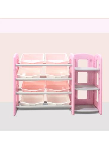 منظم ألعاب 8 صناديق تخزين مع رف زاوية من 3 طبقات ,زهري