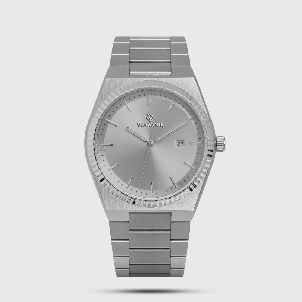 ساعة رجالية بسير ستيل باللون الفضي