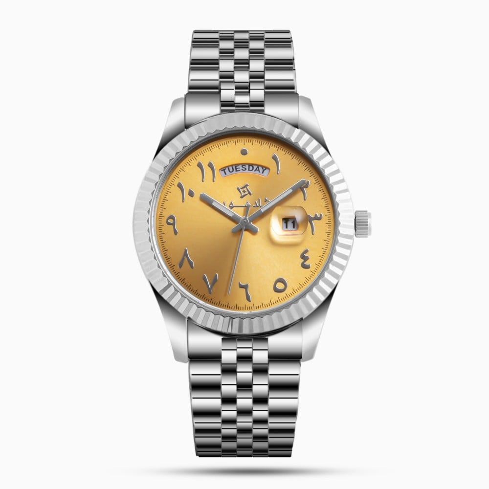 ساعة رجالية بسير ستيل بلون فضي و ارقام عربية