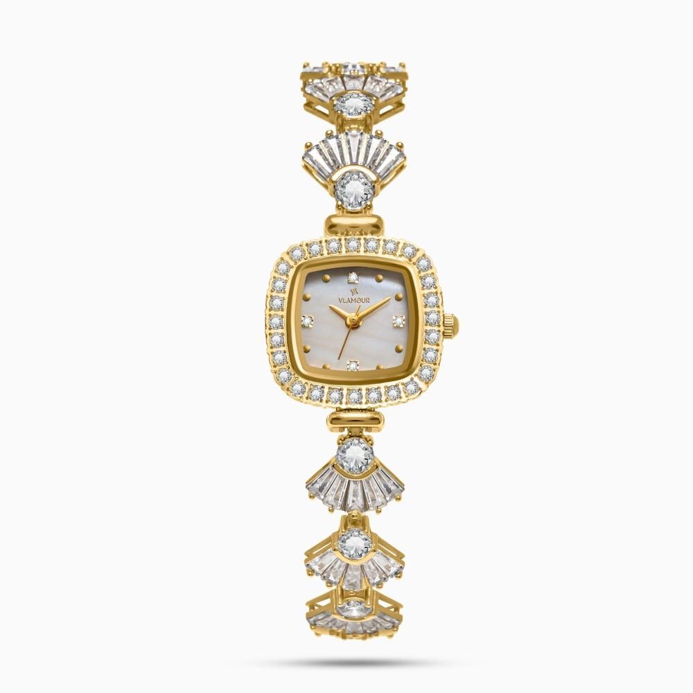 ساعة زركون نسائية بلون ذهبي