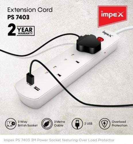 توصيله امبيكس مقبس طاقة Impex PS 7403 3M يتميز بوا...