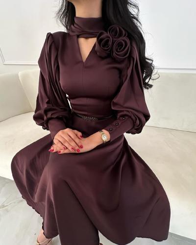 فستان العيد مميز لون بني محروق