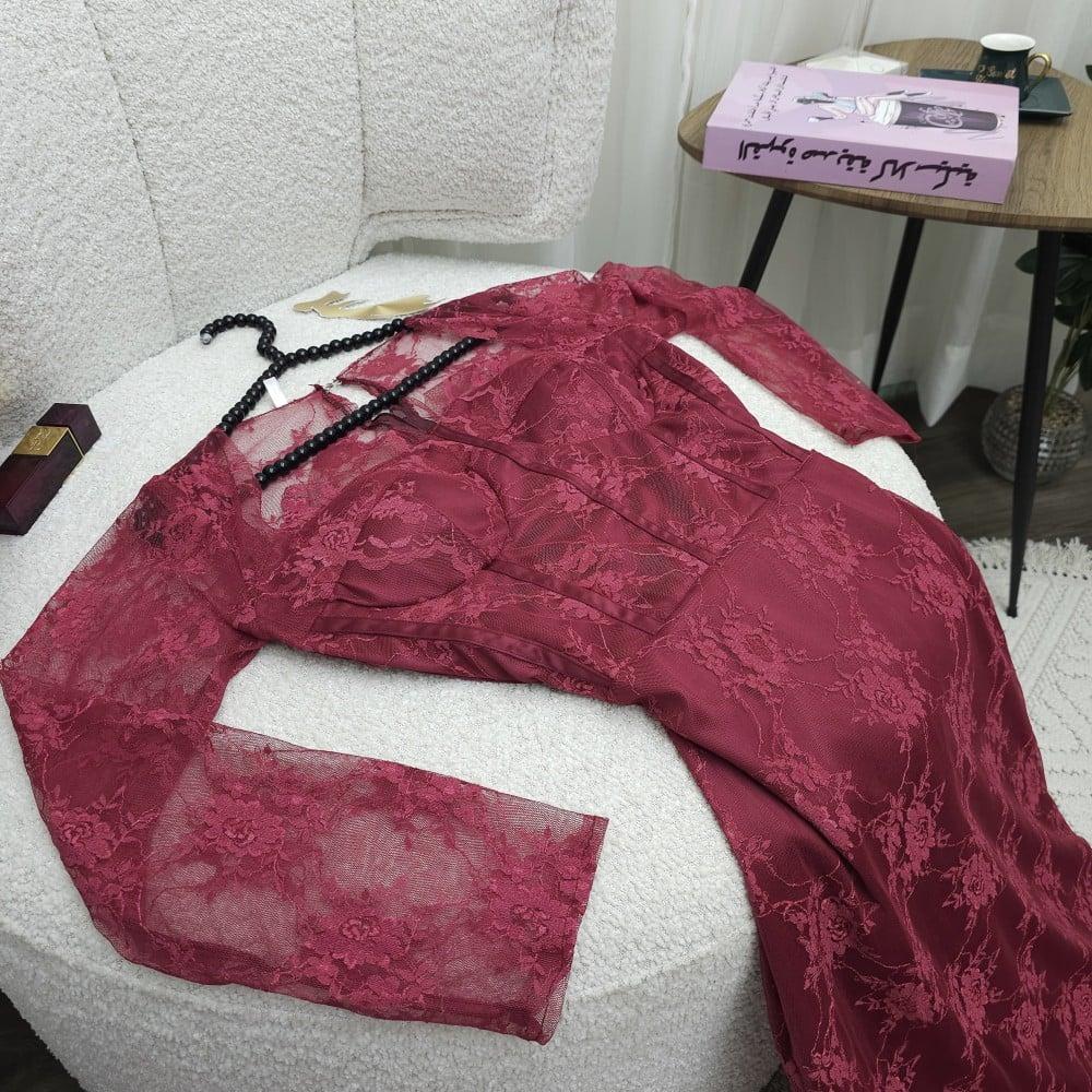 فستان سهره طويل لون عنابي
