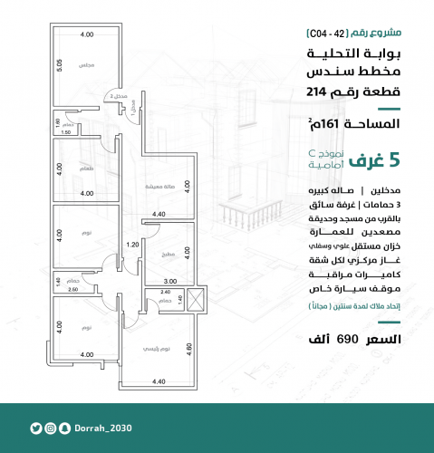 شقة رقم 2 - 3 الدور الرابع
