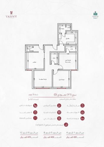 شقة نموذج D  الدور الثاني