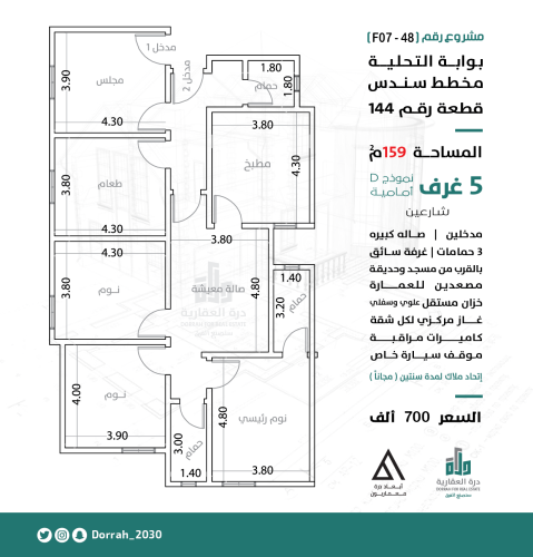 شقة رقم  2 - 1 الدور الثاني