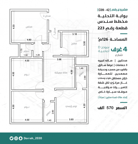 شقة رقم 2 - 3 الدور الرابع