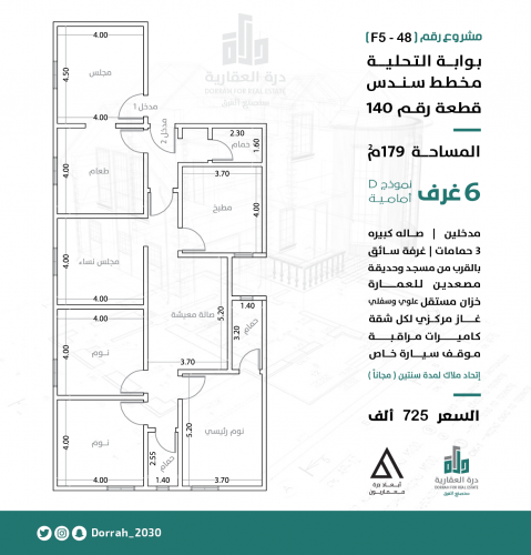 شقة رقم  2 - 3 الدور الرابع