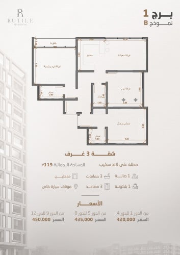 شقة نموذج B الدور الثالث
