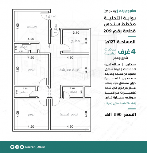 شقة رقم 2 - 3 الدور الرابع