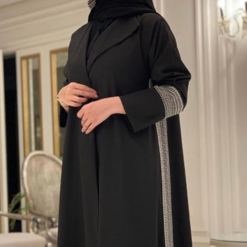 عبايه صيفيه كتان تطريز رمادي