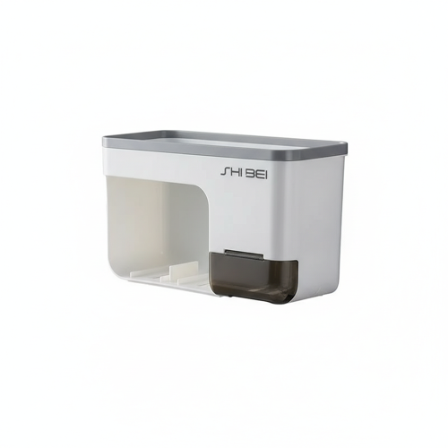 حامل فرشاة الأسنان المثبت على الحائط مع رف تخزين