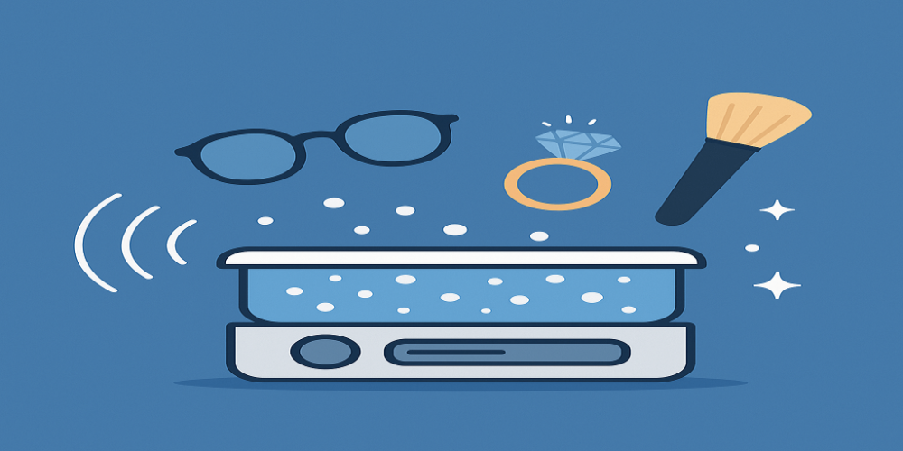 جهاز موجات فوق صوتية ينظف نظارات ومجوهرات وفرش مكياج برسم توضيحي