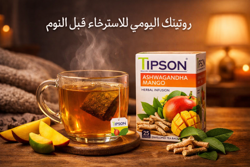 روتين يومي مع شاي أعشاب تيبسون أشوجندا مانجو للاسترخاء قبل النوم