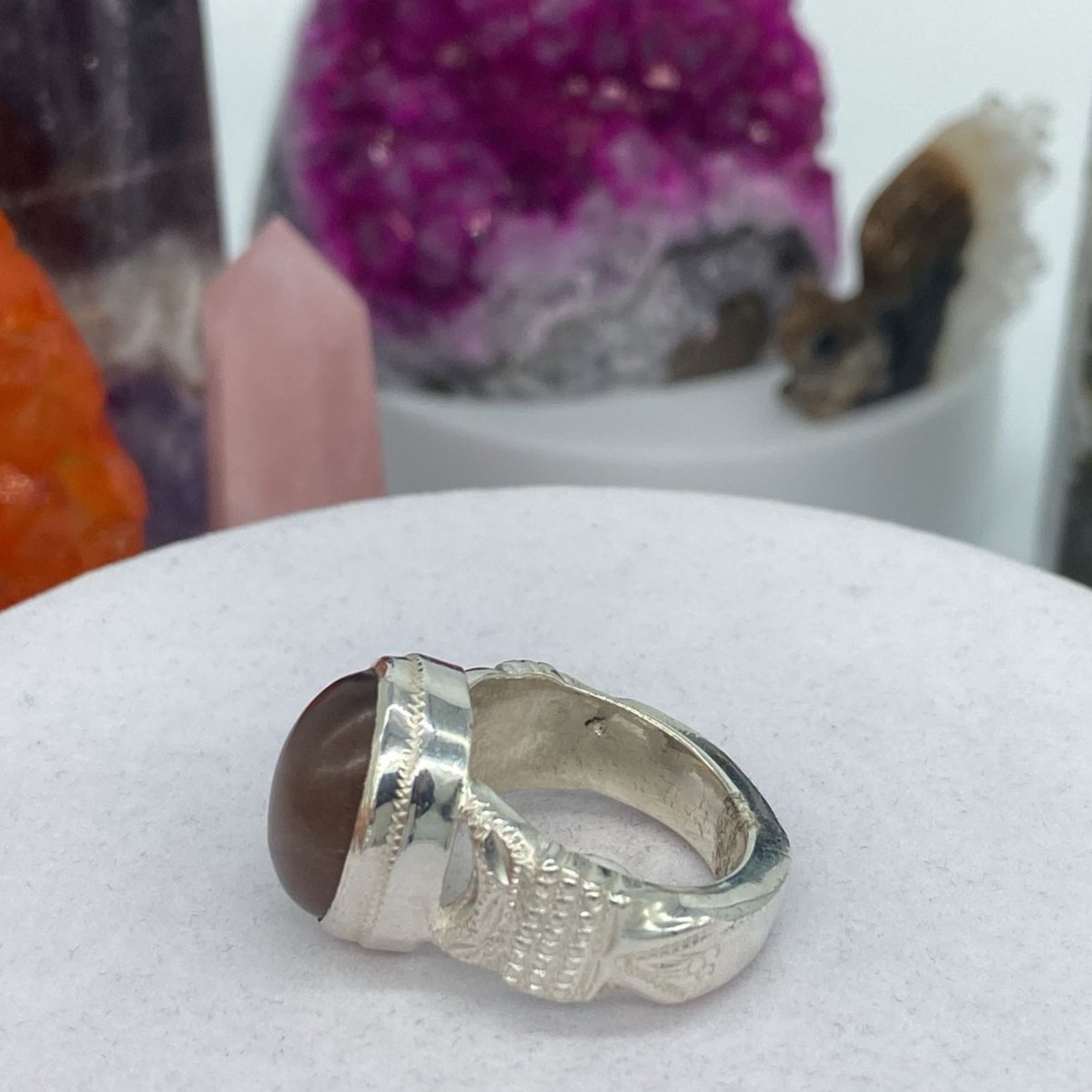 خاتم رجالي حجر القمر فضة 950