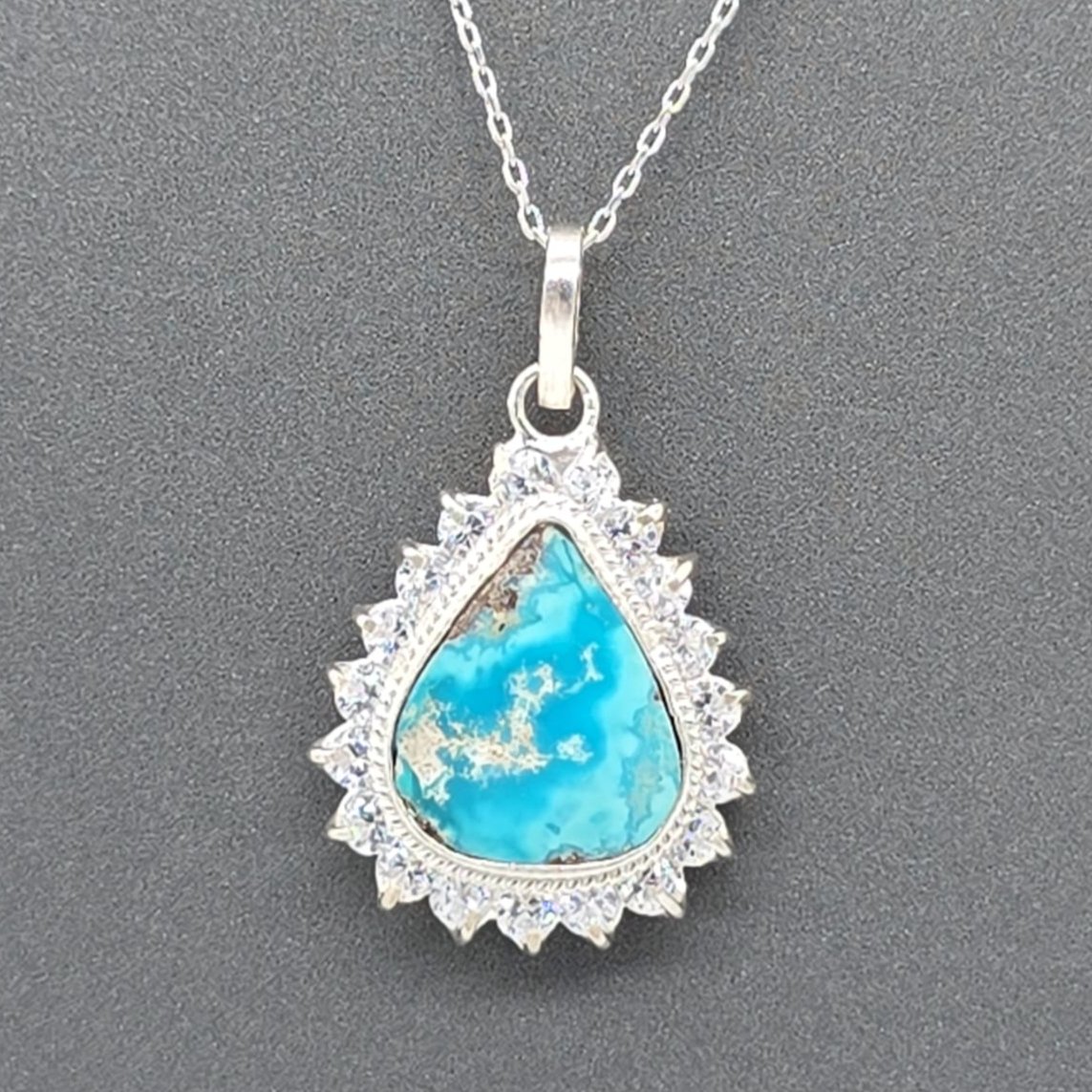 قلادة فيروز نيشابوري مرصعة زركون – فضة 925 مطلية روديوم