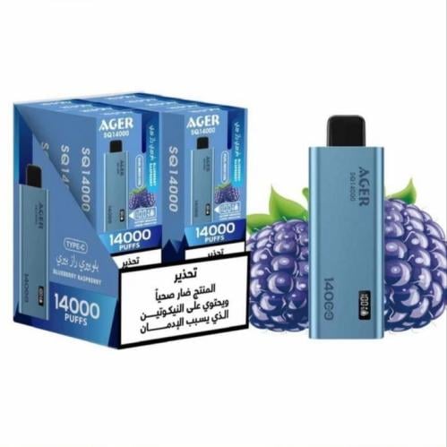 سحبة اجير 14000 اس كيو بلو بيري راز بيري Ager SQ 14000 puffs BlueBerry Raspberry