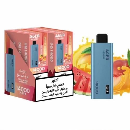 سحبة اجير 14000 اس كيو خوخ مانجو بطيخ Ager SQ 14000 puffs Peach Mango Watermelon