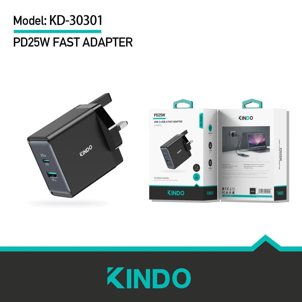 رأس شاحن بقوة 25W بأثنين مداخل من ماركة KINDO