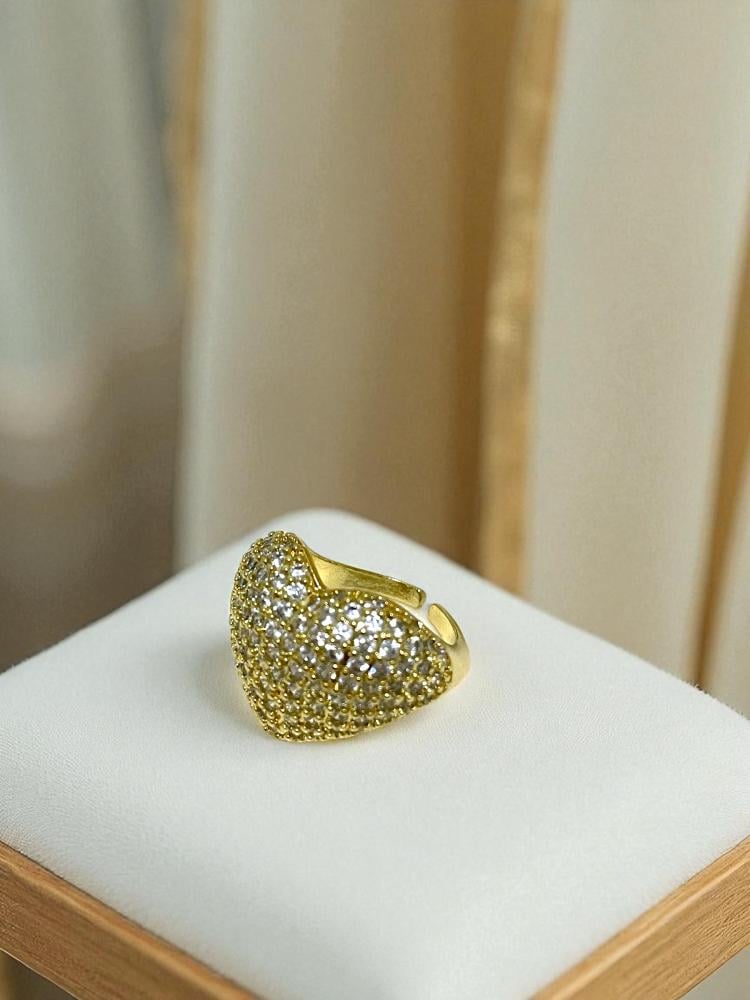 خاتم بتصميم قلب مرصع بالزركون مفتوح مطلي ذهب عيار ١٤ ..                       MR-085