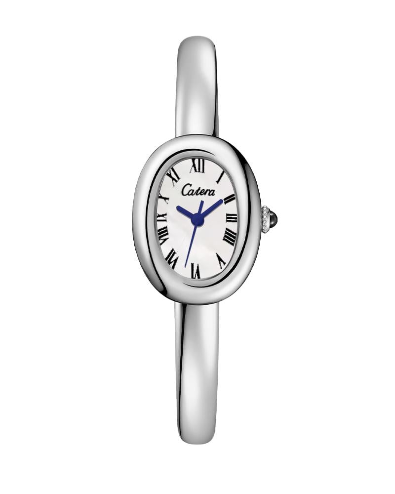 ساعة نسائية ستيل بلون فضي ميناء ابيض