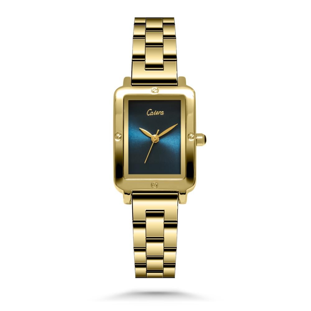 ساعة نسائية بسير من الستيل بلون ذهبي ميناء كحلي