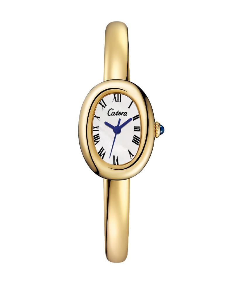 ساعة نسائية ستيل بلون ذهبي ميناء ابيض