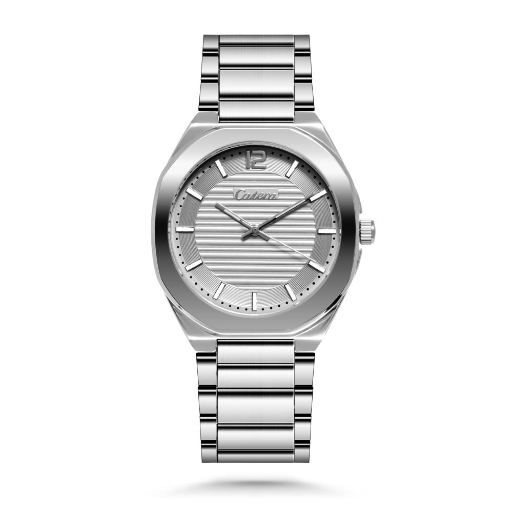 ساعة رجالية بسير ستيل بلون فضي ميناء رمادي