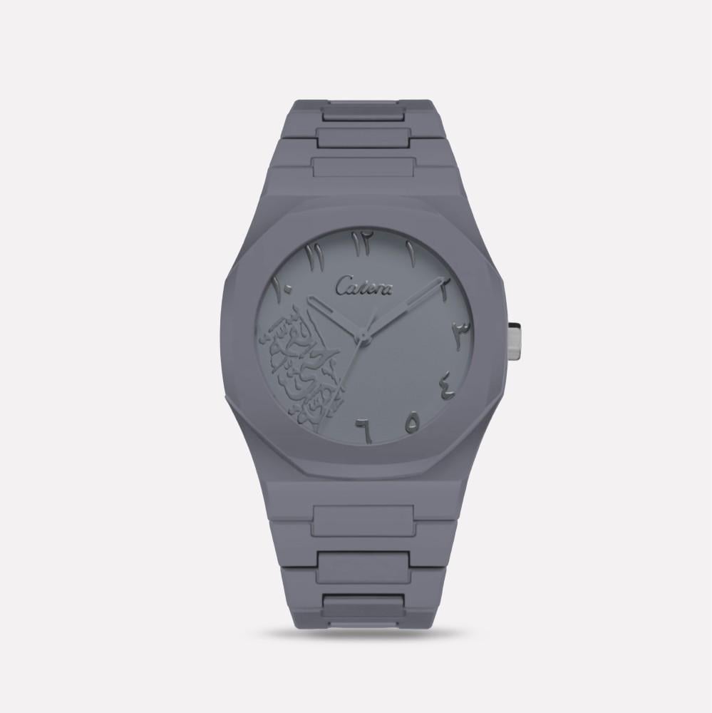 ساعة رجاليه بسير من الكاربون بلون الرصاصي