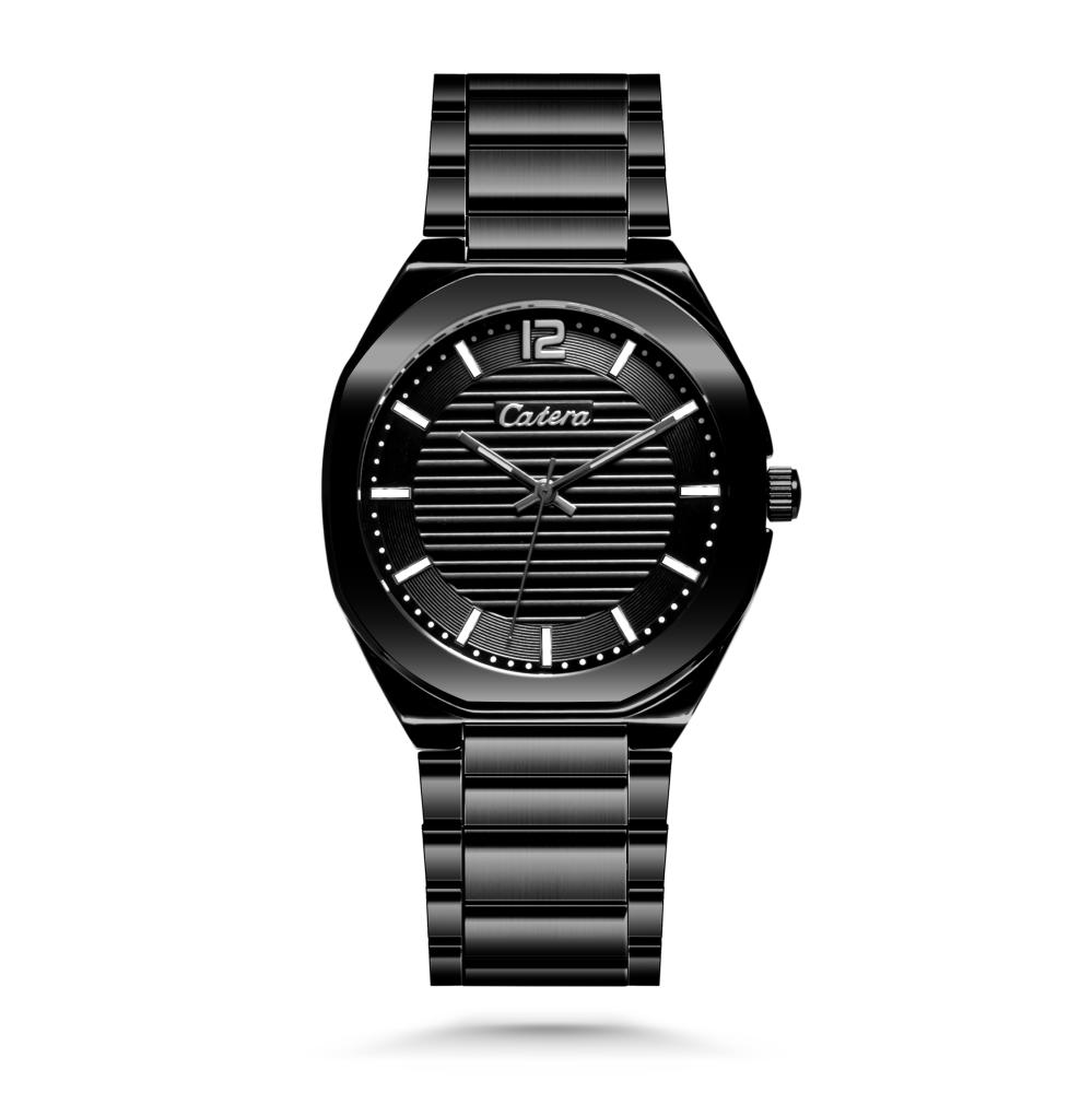 ساعة رجالية بسير ستيل بلون أسود
