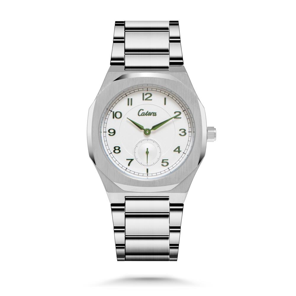 ساعة رجالية ستيل فضي أرقام بلون اخضر