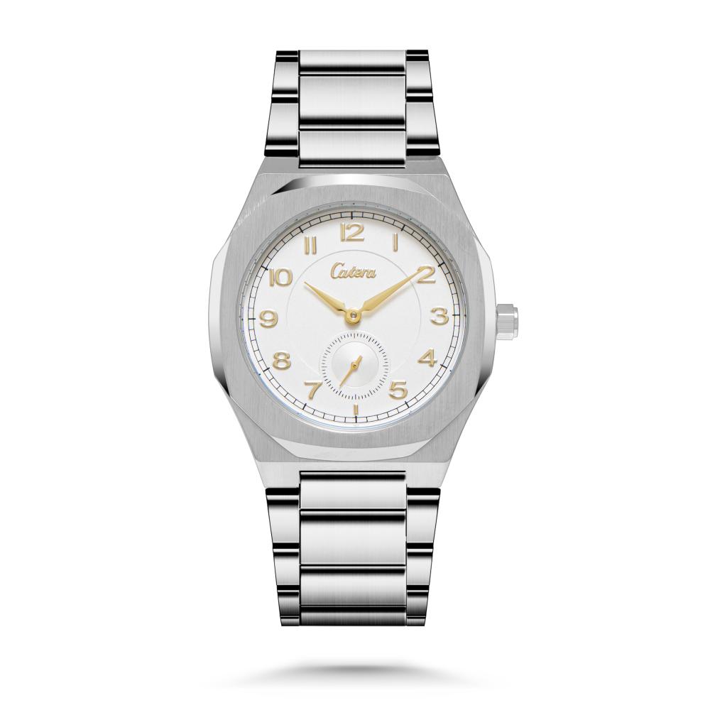 ساعة رجالية ستيل فضي أرقام بلون اصفر