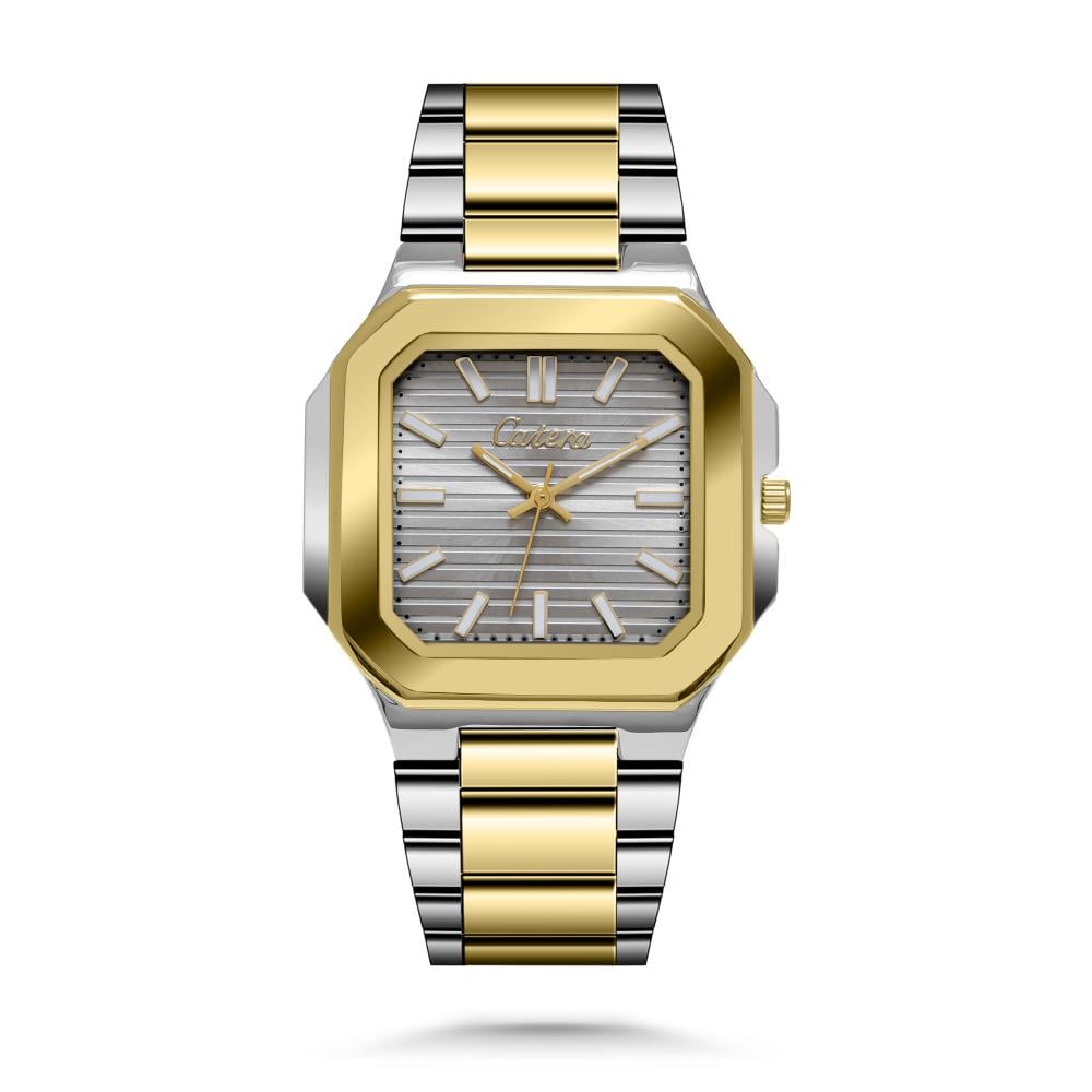 ساعة رجالية من الستيل فضي بميناء رصاصي