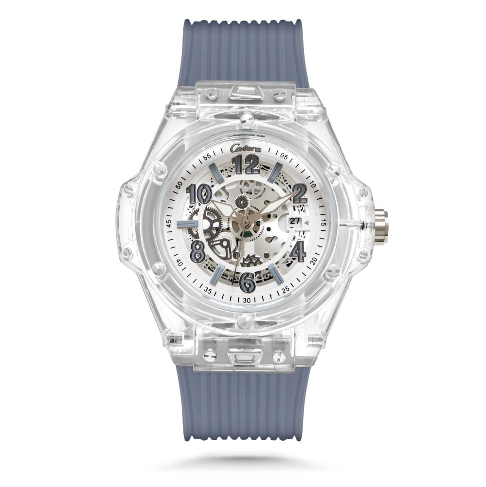 ساعة رجالية بسير ربل بلون رصاصي