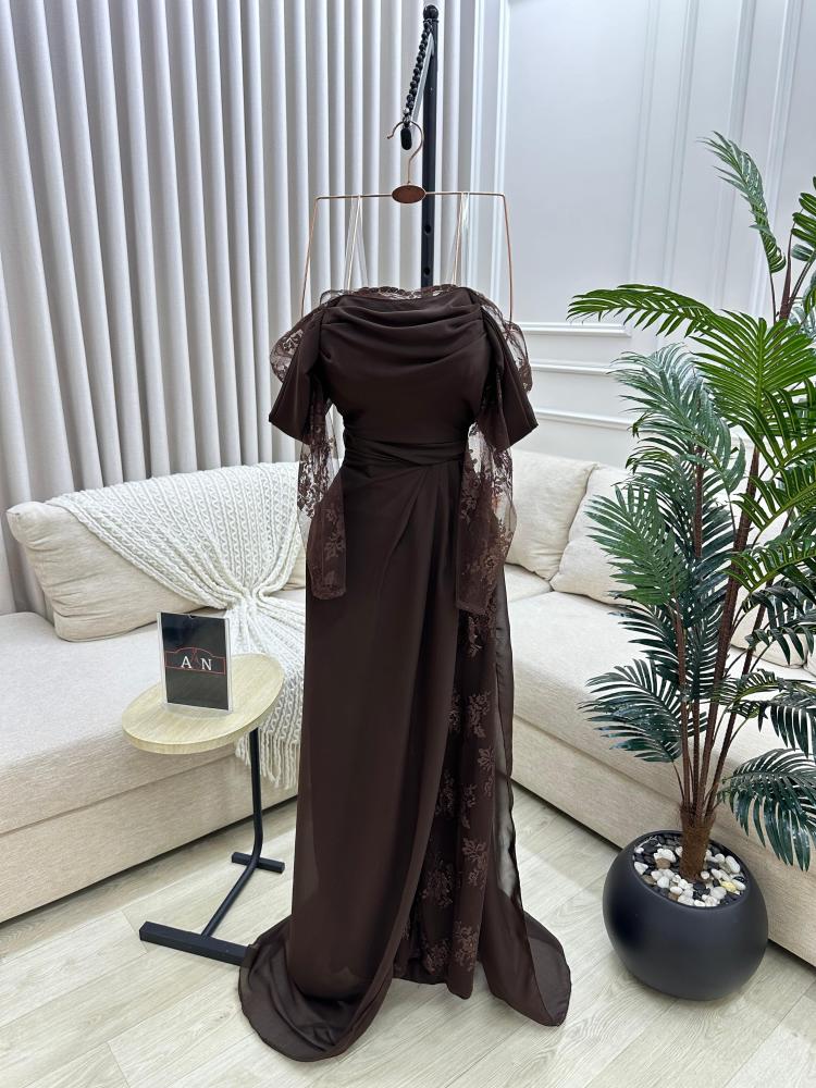 فستان سهرة اوف شولدر بني